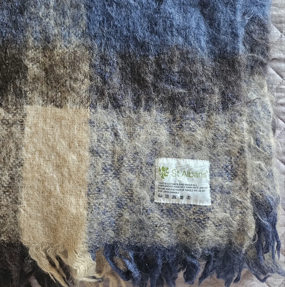 St. Albans Australia Pure‎ Mohair Plaid Preppy 50×65 Scarf Throw Blanket